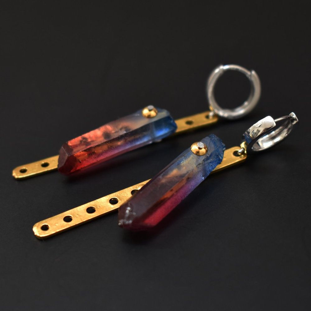 Massive eclectic earrings, large raw crystal earrings dangle